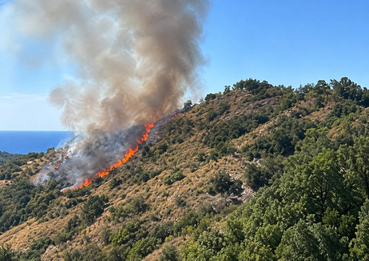 Incendio tra Agropoli e Prignano: fiamme ai margini della Sp45