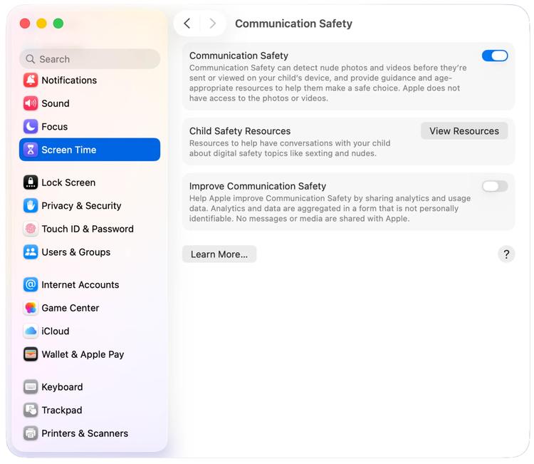 the communication safety tool on macos