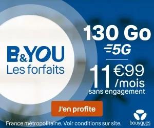 🔖 B&You, forfait 5G illimité/130Go à 12€/mois