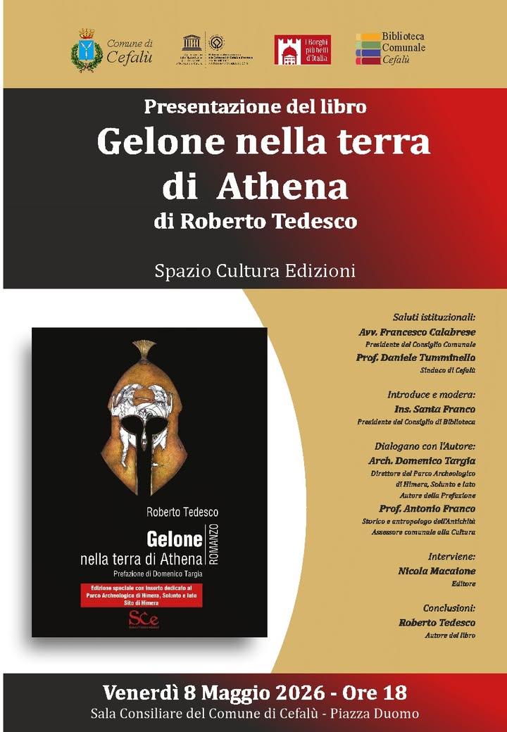 Venerdì 8 maggio 2026, ore 18, aula consiliare di Cefalù, presentazione del libro Gelone nella terra di Athena di Robert...