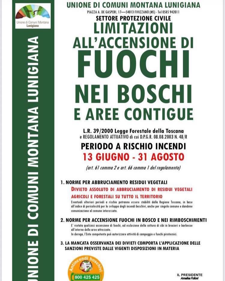 ATTENZIONE ⚠️  Si comunica che dal 13 giugno al 31 agosto è vietato accendere fuochi nei boschi e nei rimboschimenti 🔥...