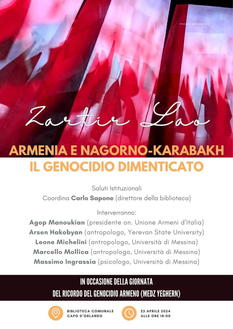 Il 23 Aprile presso la Biblioteca comunale : “ Armenia e Nagorno-Karabakh Il genocidio dimenticato".