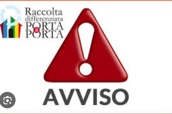 AVVISO RACCOLTA "PORTA A PORTA" ⚠️ SI AVVISANO I CITTADINI CHE LA RACCOLTA DIFFERENZIATA PORTA A PORTA NON VERRÀ EFFETTU...