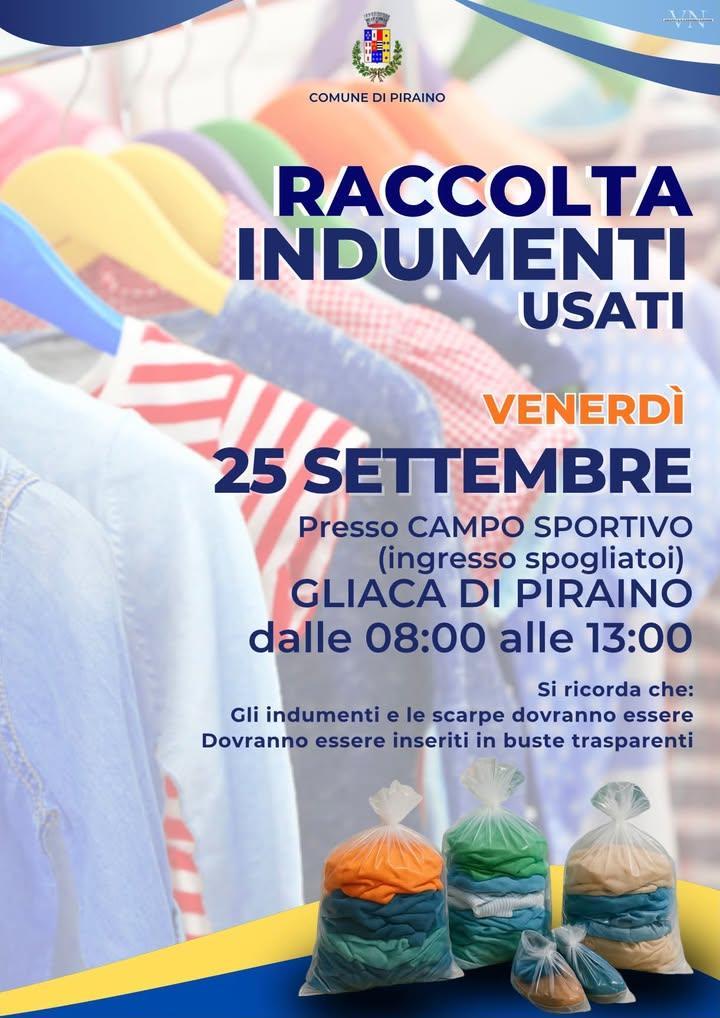 📌 Raccolta indumenti usati a Piraino ♻️👕 Venerdì 25 Settembre 2026 sarà attivo il servizio di raccolta di indumenti us...