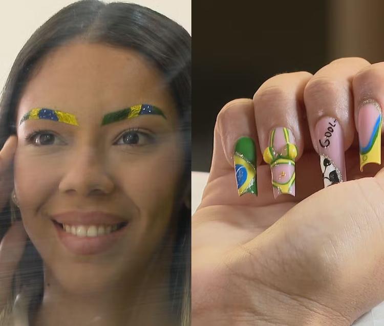 Sobrancelhas verde-amarelas e unha com bandeira do Brasil: profissionais da beleza apostam na criatividade durante a Copa