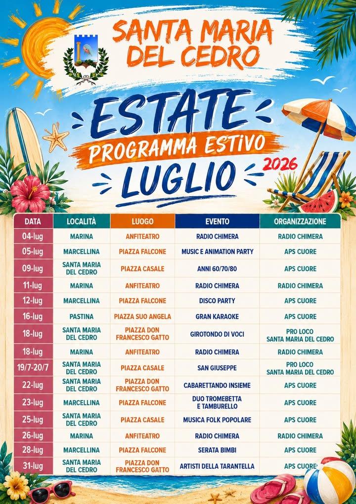 ++ AVVISO ALLA CITTADINANZA - PROGRAMMA ESTIVO PER IL MESE DI LUGLIO 2026 ++  L'Amministrazione Comunale informa cittadi...