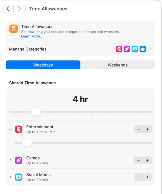 the time allowances tool on macos