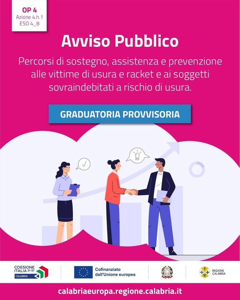 Sostegno alle vittime di usura e racket: pubblicata la graduatoria provvisoria È stata pubblicata la graduatoria provvis...