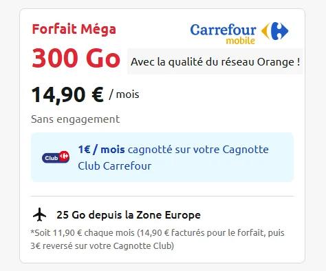 🔖 Carrefour Mobile, forfait illimité/300Go à 15€/mois