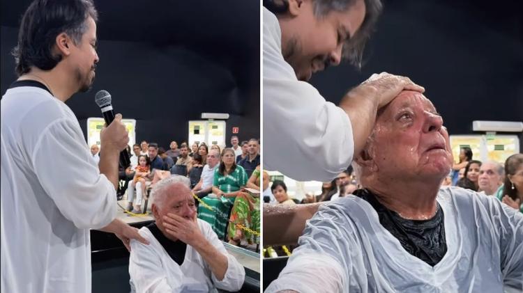 Idoso vai às lágrimas durante batismo na Bahia: “Vida nova aos 92 anos”