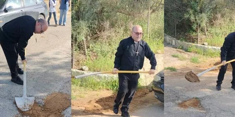 Parroco ripara le buche della strada a Caltanissetta: "Rischio una multa ma la gente ha bisogno"