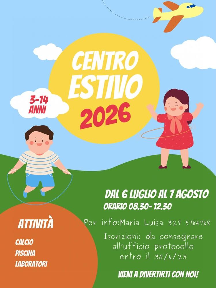 ☀️Sono aperte le iscrizioni per partecipare al CENTRO ESTIVO 2026 🧩Dal 6 luglio al 7 agosto 2026 i locali scolastici e...