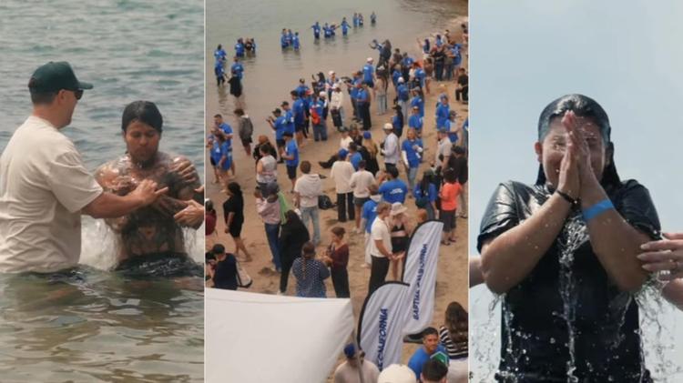 Igrejas se unem e levam centenas de pessoas ao batismo em praia da Califórnia