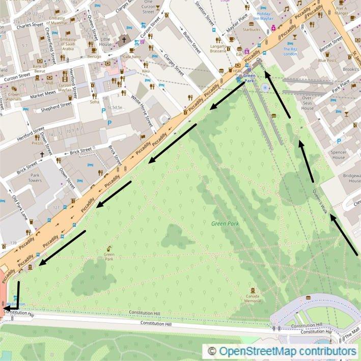 London Half Marathon Run Route through Green Park
