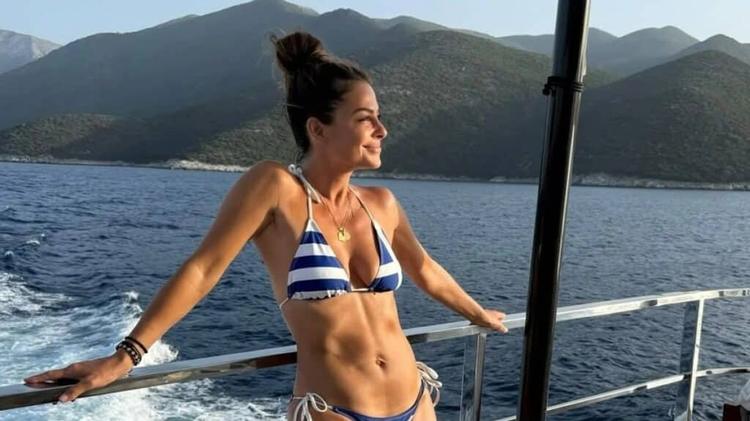 Maria Menounos Shares Greek Summer Highlights in Patriotic Blue-and-White Bikini