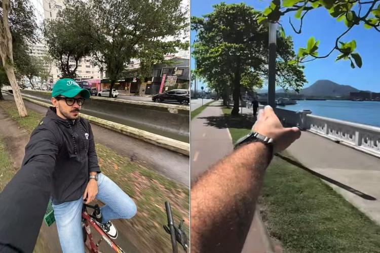 Arquiteto viraliza ao pedalar por Santos com óculos com câmera e contar histórias da cidade; VÍDEO