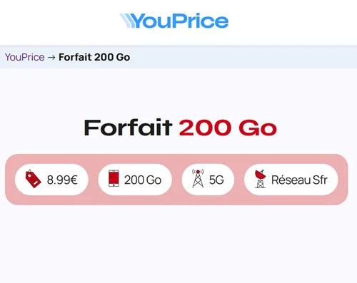 🔖 Youprice (SFR), forfait 5G illimité/200Go à 9€/mois