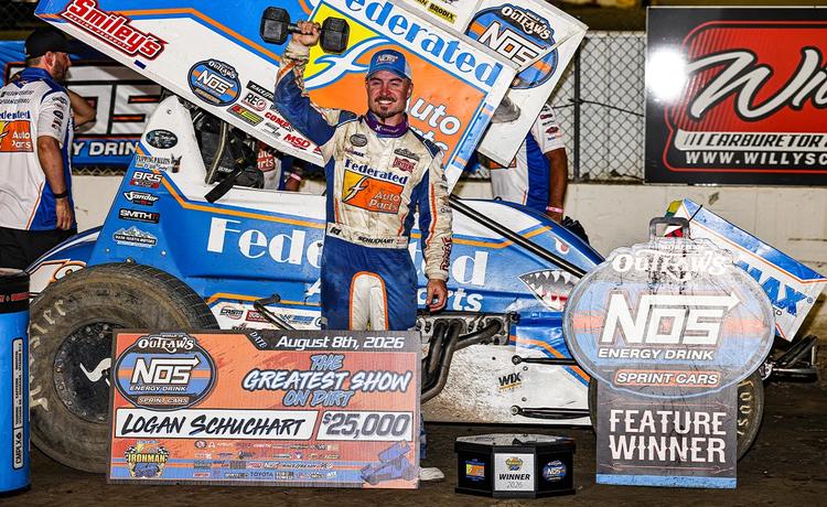 Logan Schuchart in I-55 Federated Auto Parts Raceway Park Victory Lane