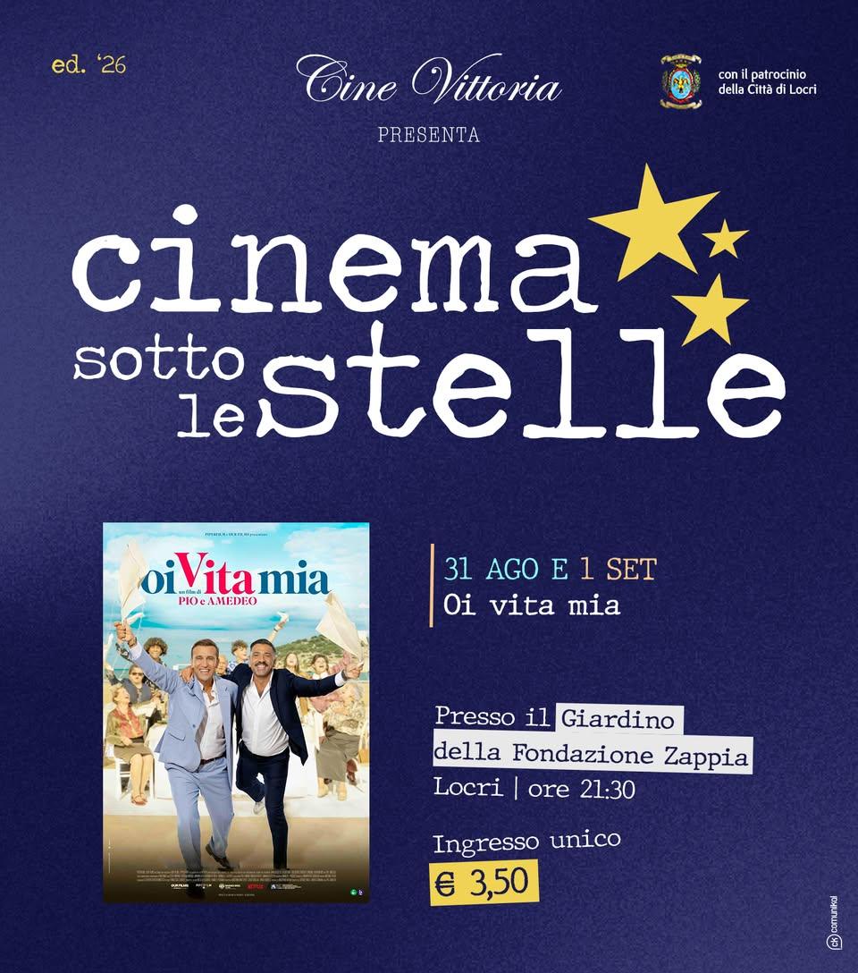🎞️ Cinema Sotto le Stelle ✨ 𝐎𝐈 𝐕𝐈𝐓𝐀 𝐌𝐈𝐀 🟩 Giardino Fondazione Zappia • Locri 🎦 Unica Proiezione h. 21:30 🗓️...