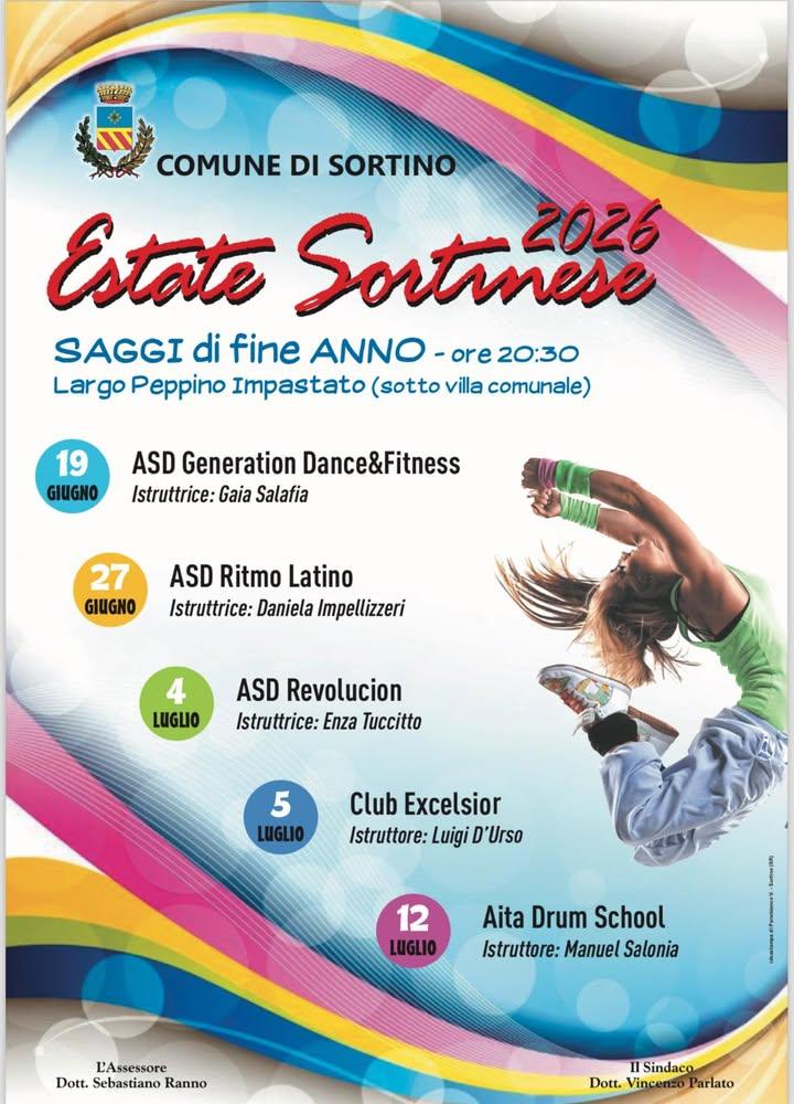 ✨ Estate Sortinese 2026 – Saggi di Fine Anno ✨ Musica, danza e spettacolo protagonisti delle serate estive a Sortino. 📍...
