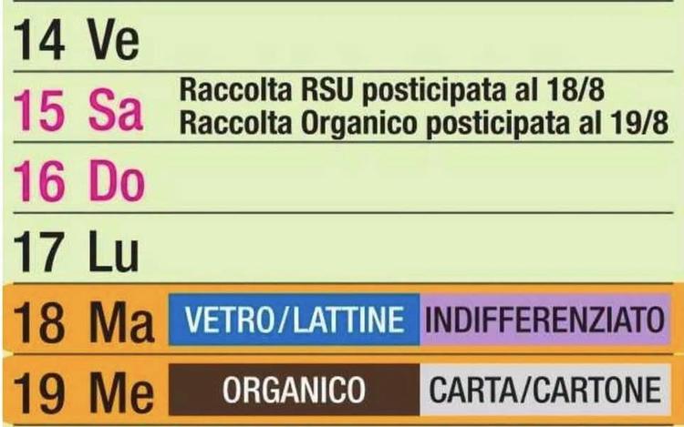 ♻️ VARIAZIONE RACCOLTA RIFIUTI – FERRAGOSTO Si ricorda che, come previsto dal calendario, le raccolte di sabato 15 agost...