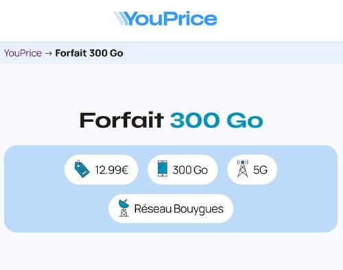 🔖 Youprice (Bouygues), forfait 5G illimité/300Go à 13€/mois