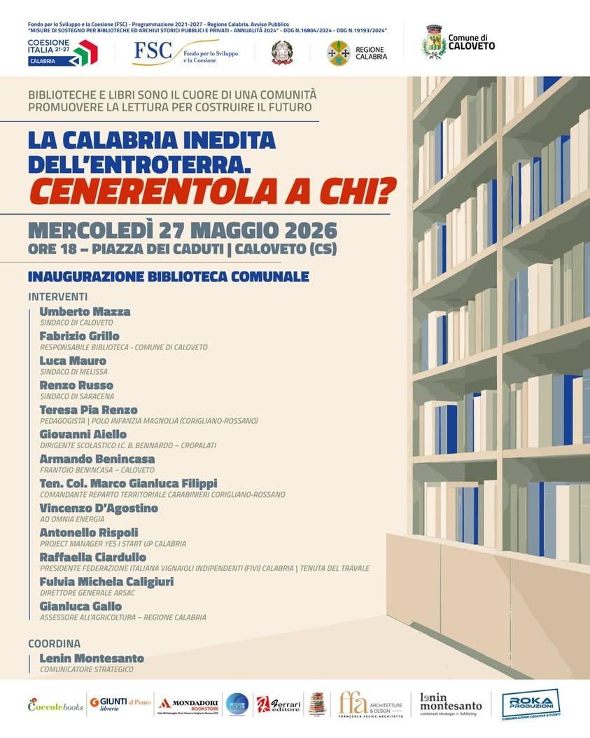 CALOVETO CONTINUA AD INDICARE UN ENTROTERRA VINCENTE. MERCOLEDÌ 27 CONFRONTO TRA ESPERIENZE VIRTUOSE CON L’ASSESSORE GAL...