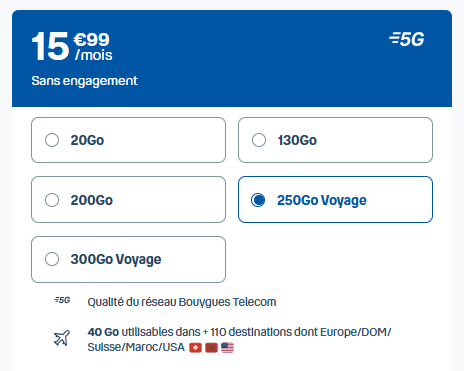 🌍 B&You, forfait 5G Voyage 250Go à 16€/mois
