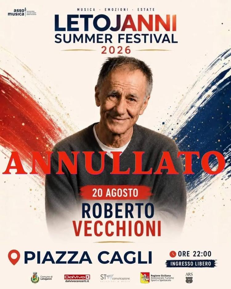 ⚠️COMUNICAZIONE ANNULLAMENTO CONCERTO ROBERTO VECCHIONI Siamo spiacenti di dover comunicare, come da nota inviata dal ma...