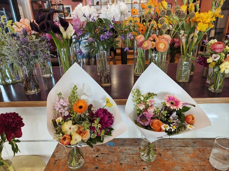 flower bouquets in floral shop