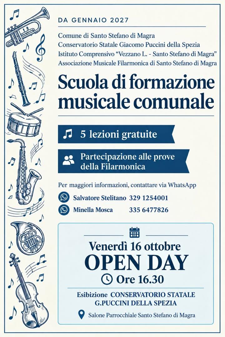 Venerdì 16 ottobre 2026 Salone Parrocchiale | Ore 16:30 OPEN DAY Scuola di Formazione Musicale Comunale Esibizione Conse...