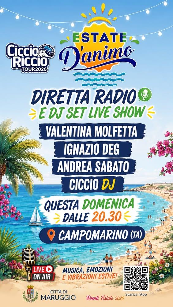 🎙️ L'estate continua a Campomarino! Oggi, a partire dalle ore 20:30, Campomarino ospiterà il Ciccio Riccio Tour 2026 –...