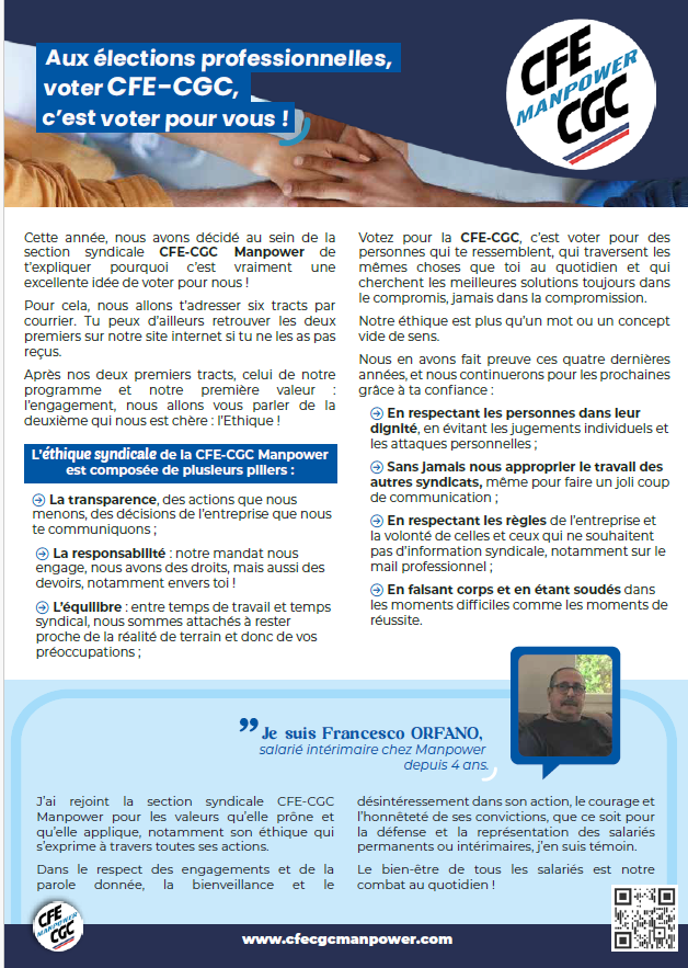 Les valeurs de la CFE-CGC Manpower