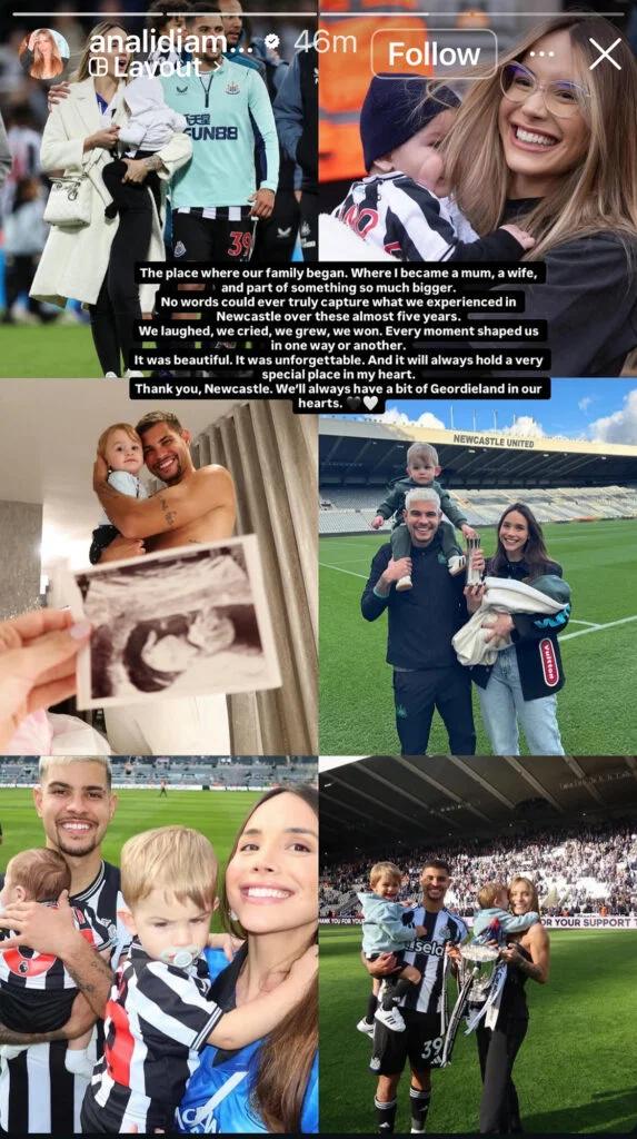 Ana Lídia Guimarães Instagram Post Bruno Newcastle United