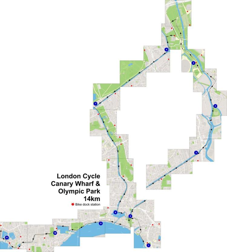 Route overview of the London Cycle Canary Wharf & Olympic Park