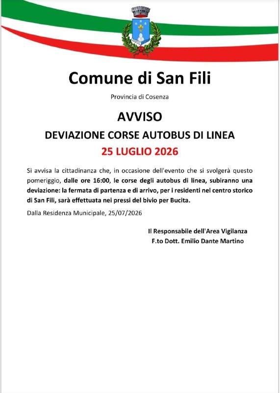𝐀𝐯𝐯𝐢𝐬𝐨 - 𝐃𝐞𝐯𝐢𝐚𝐳𝐢𝐨𝐧𝐞 𝐜𝐨𝐫𝐬𝐞 𝐚𝐮𝐭𝐨𝐛𝐮𝐬 📍dalle ore 16:00 del 25luglio