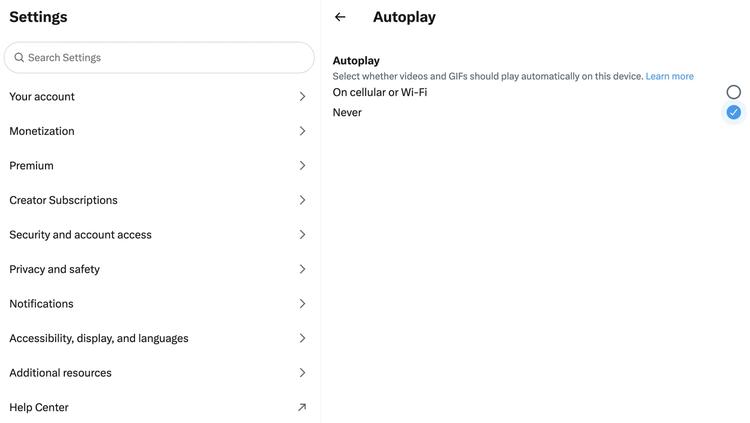 A menu of Settings options is visible on the left. On the right is an 