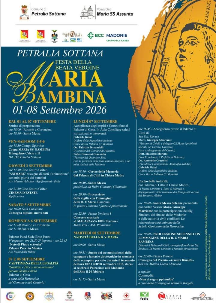 ✨FESTA DELLA BEATA VERGINE MARIA BAMBINA ️✨️ Programma dall'1 all' 8 Settembre 2026 #estate2026 #petraliasottana