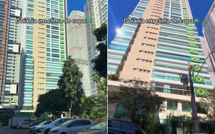 Prédio em Goiânia coloca bandeiras do Brasil em todas as sacadas para entrar no clima da Copa do Mundo