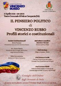 Formazione continua, evento a Palma Campania, venerdì 17 aprile 2026, ore 18, presso il Teatro Comunale, su “Il pensiero politico di Vincenzo Russo”