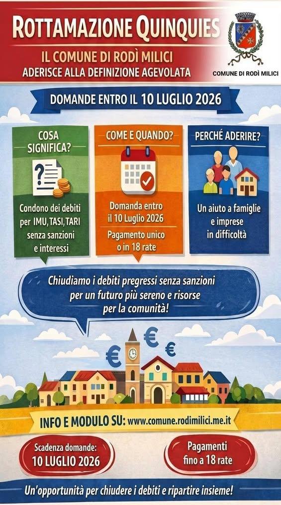 📢 Definizione agevolata tributi - Rodì Milici Il Comune di Rodì Milici informa i cittadini che è possibile aderire alla...
