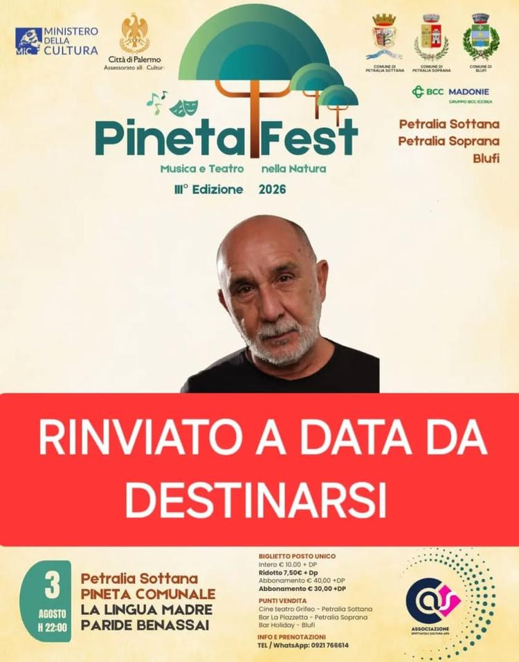 🔴COMUNICAZIONE IMPORTANTE🔴 A CAUSA DI UN INCIDENTE occorso al protagonista PARIDE BENASSAI, lo spettacolo di lunedì 3...