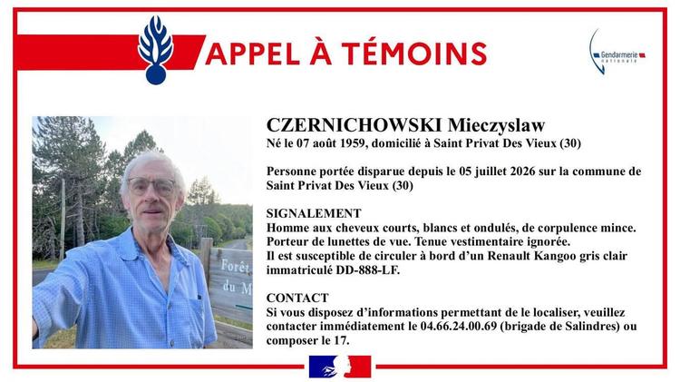 Gard : disparition inquiétante d'un homme de 66 ans