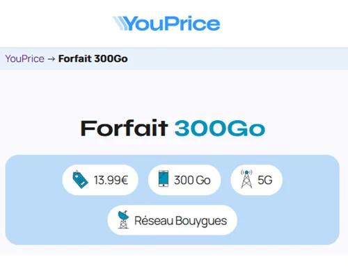🔖 Youprice (Bouygues), forfait 5G illimité/300Go à 14€/mois