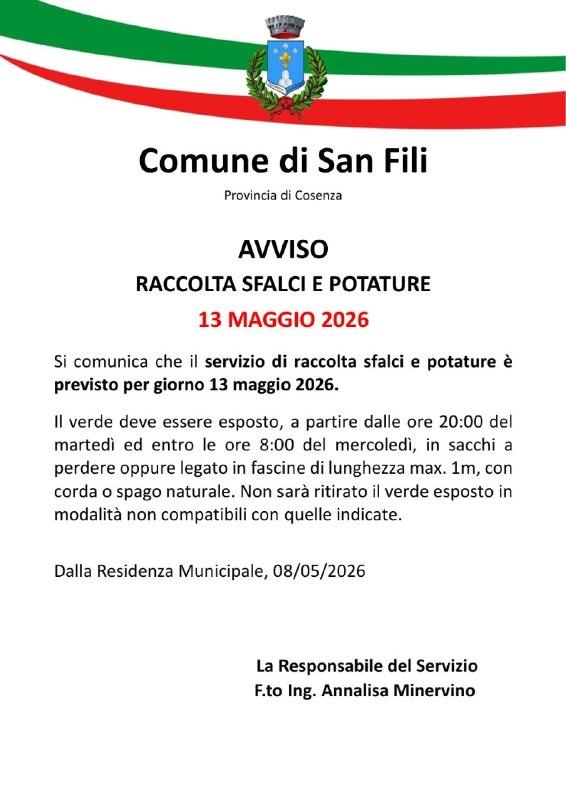 𝐀𝐯𝐯𝐢𝐬𝐨 - 𝐑𝐚𝐜𝐜𝐨𝐥𝐭𝐚 𝐬𝐟𝐚𝐥𝐜𝐢 𝐞 𝐩𝐨𝐭𝐚𝐭𝐮𝐫𝐞 📍 13 maggio 2026
