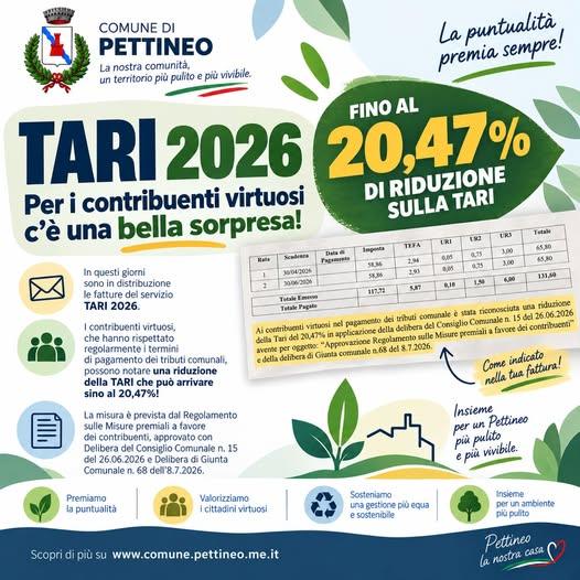 📢 TARI 2026: per i contribuenti virtuosi c’è una bella sorpresa! In questi giorni sono in distribuzione le fatture rela...
