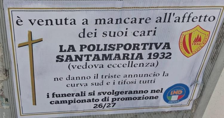 Il ritorno della “legge del contrappasso”: ad Agropoli manifesti funebri per la Polisportiva Santa Maria