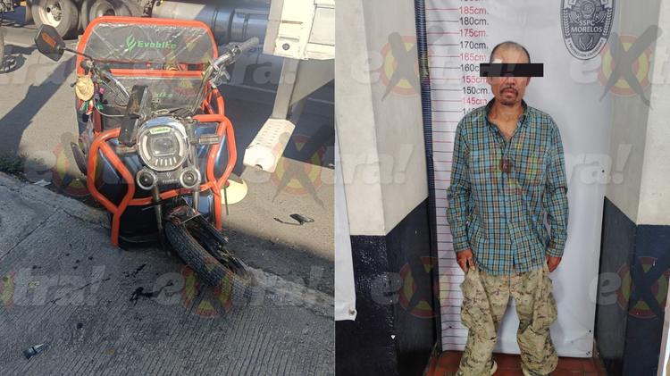 Motociclista armado termina inconsciente tras impactarse contra tráiler en Cuautla
