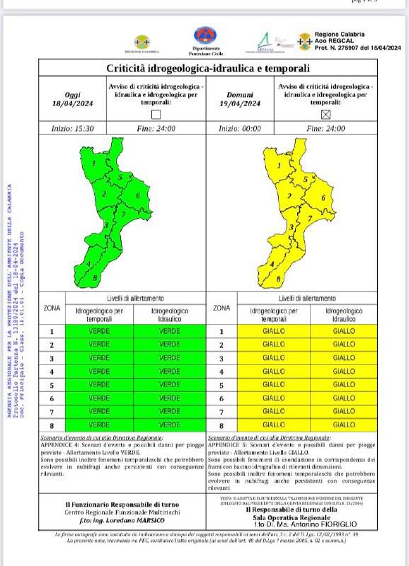 Allerta meteo. GIALLA Moderata intensità per giorno 19 aprile 2024