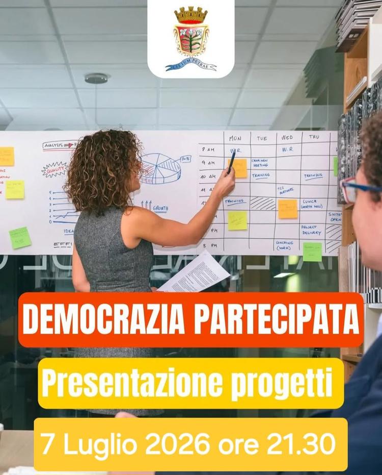 🟨DEMOCRAZIA PARTECIPATA 2026🟨 ●Presentazione Progetti Ammessi● 🗓 7 LUGLIO 2026 MARTEDÌ ... 🕤 ore 21.30  📍 Aula Cons...